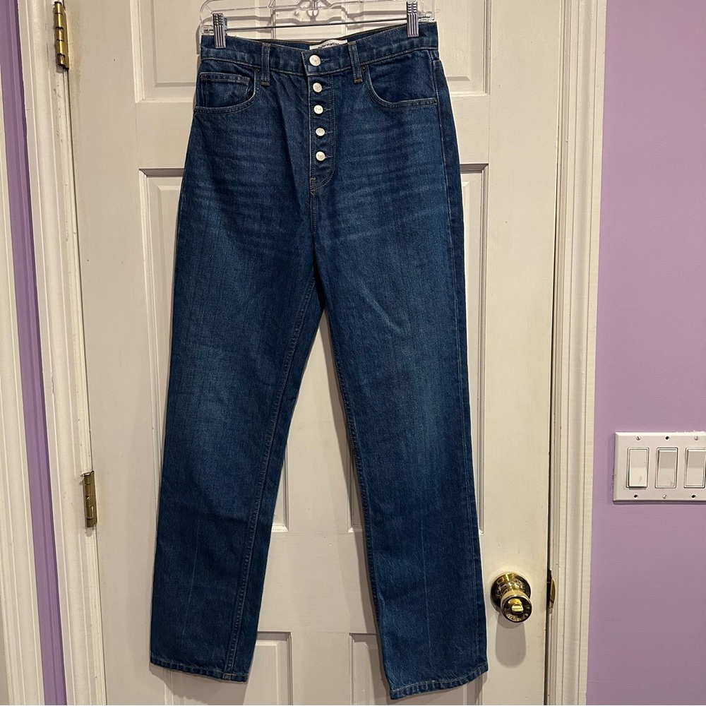Reformation High-Rise Button-Fly Jeans in Dark Blue
